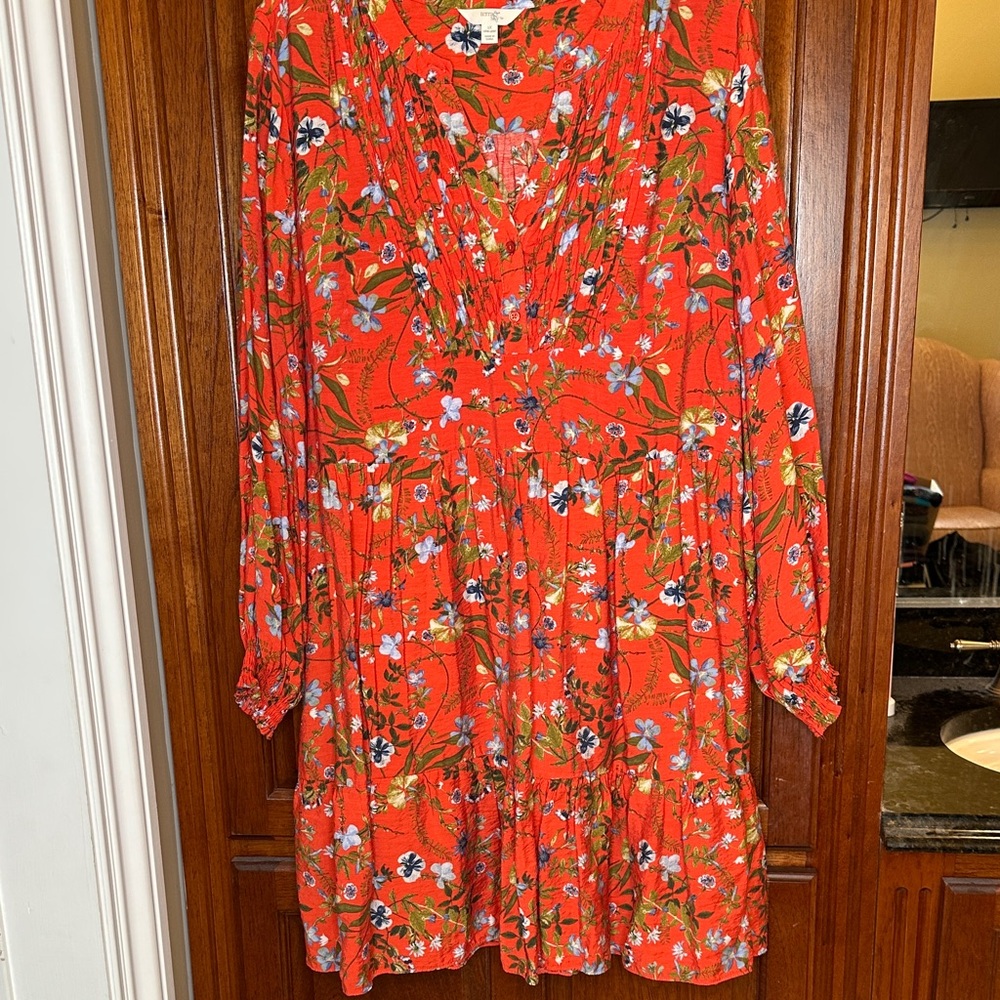 Terra & Sky Red Floral Long Sleeve Dress